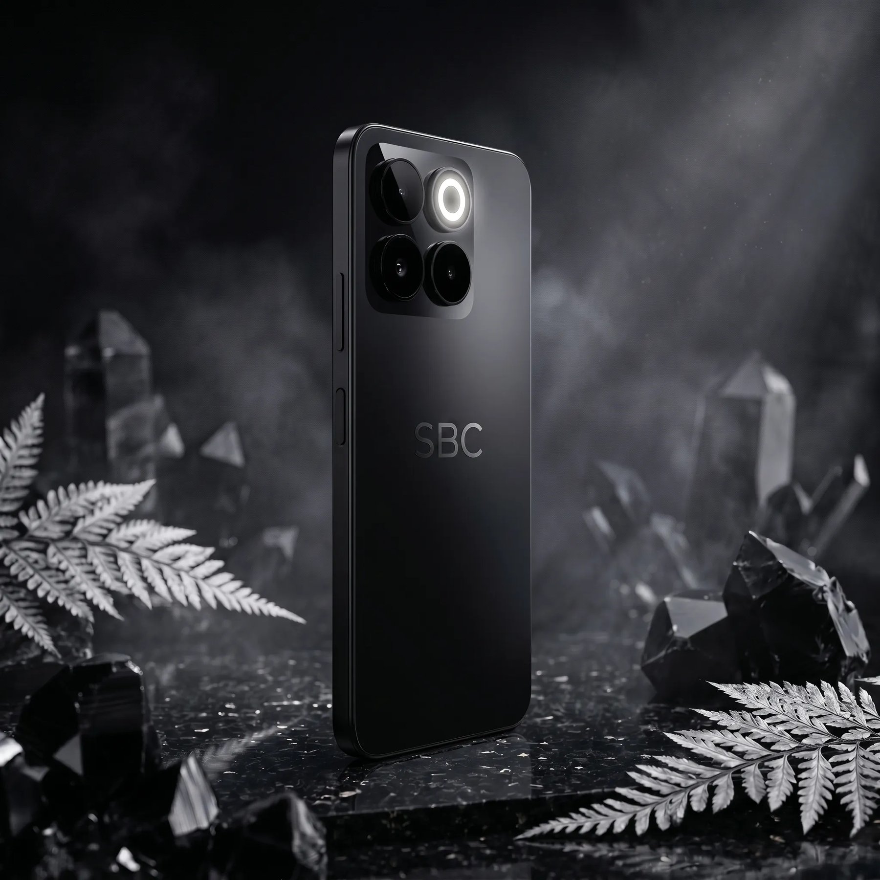 Smartphone sobre fondo tecnológico, fotografía de producto de electrónica creada con IA por Josu Izarra
